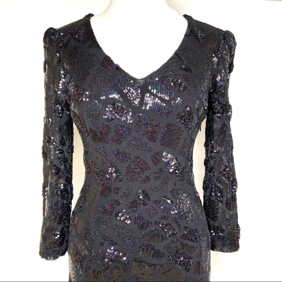 ALBERTO MAKALI Black and Iridescent Sequined Cocktail Dress - Picture 7 of 16